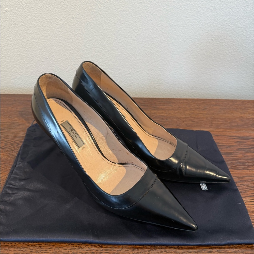 Classic PRADA Black Leather Heels Size 40 - 85mm